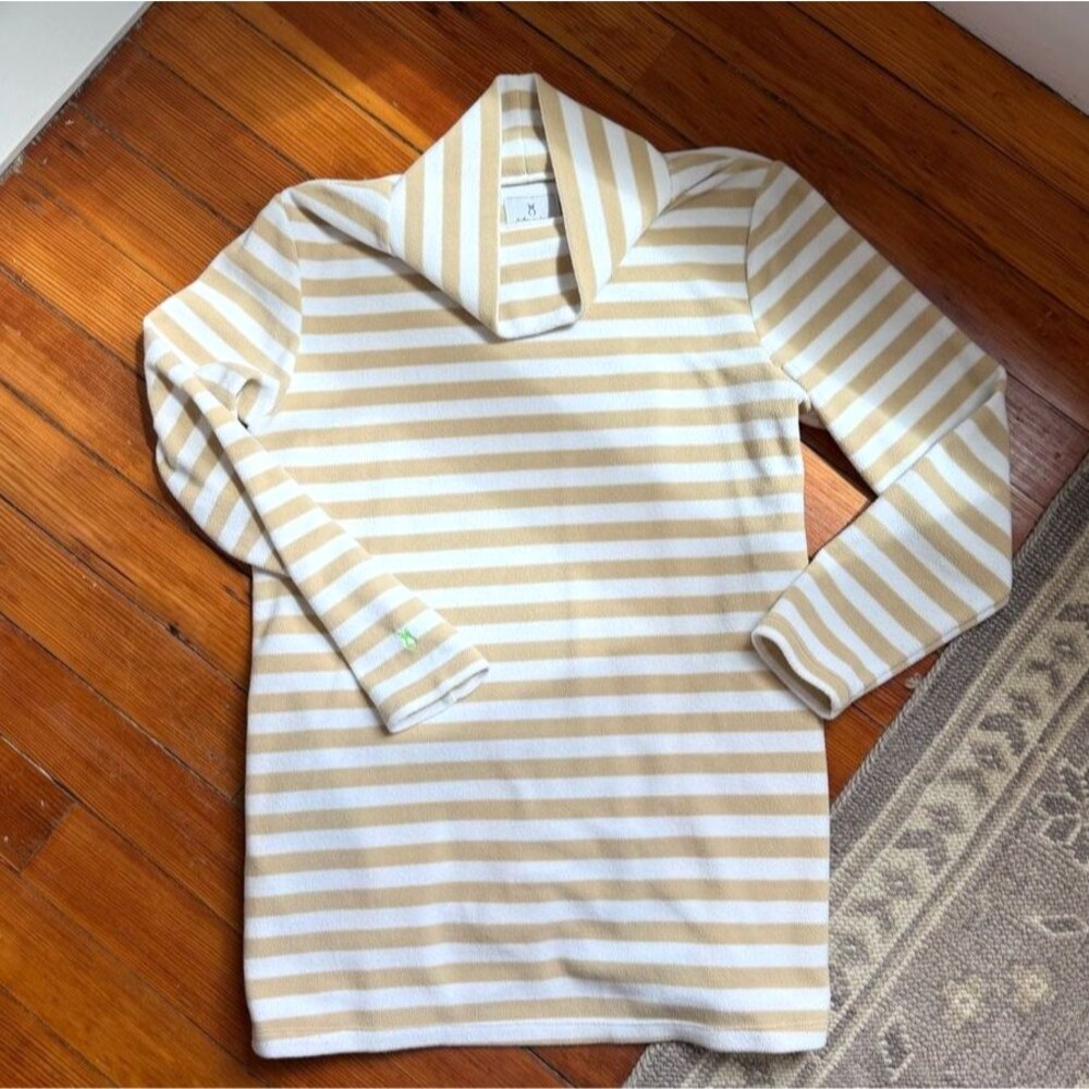 Dudley Stephens Tan and White Striped Knit Turtleneck